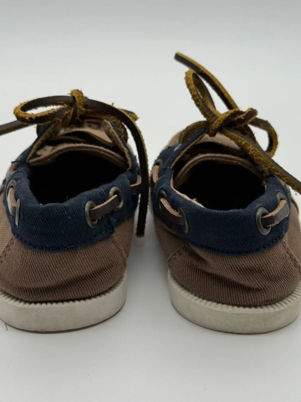 Janie and Jack Brown Canvas & Navy Boat Shoes Size 8